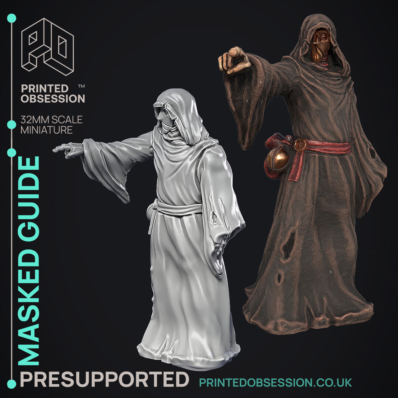 The Masked Guide - Wondering Desert - PRESUPPORTED - Illustrated and Stats - 32mm scale